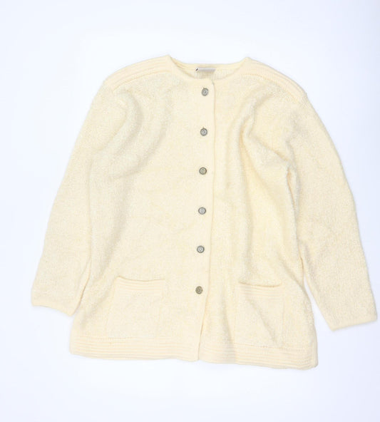 Poppy Women’s Beige Size 16 Button Up Knit Cardigan Pockets