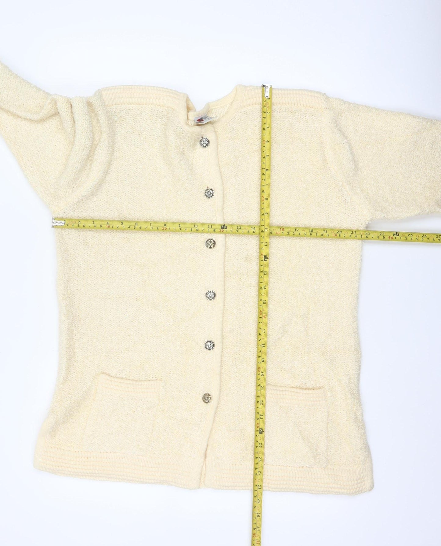 Poppy Women’s Beige Size 16 Button Up Knit Cardigan Pockets