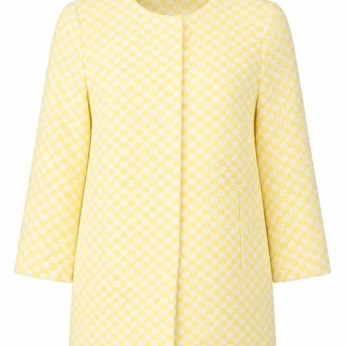 Zara Basic Women Yellow Check Collarless Mid-Length Jacket Size L