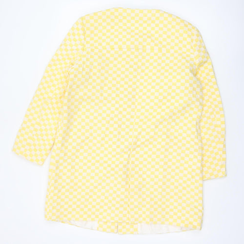 Zara Basic Women Yellow Check Collarless Mid-Length Jacket Size L