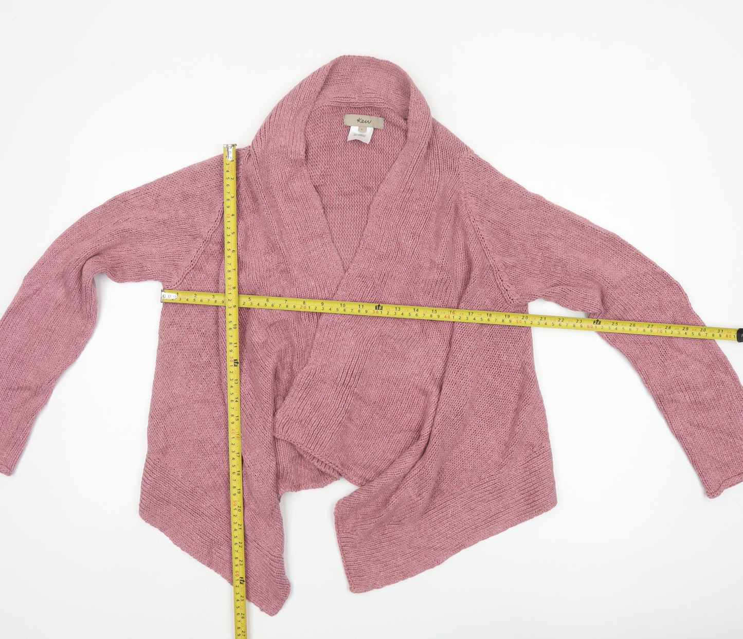Kew Women’s Pink L Open Wrap Cardigan Cotton Acrylic Cable Knit