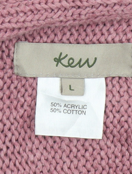 Kew Women’s Pink L Open Wrap Cardigan Cotton Acrylic Cable Knit