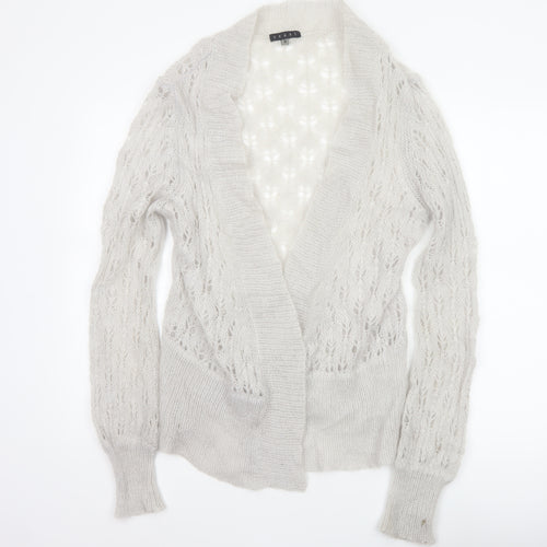 Coast Women Ivory Size 16 Mohair Wool Open Knit V-Neck Cardigan