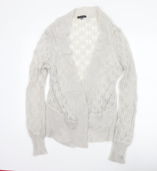 Coast Women Ivory Size 16 Mohair Wool Open Knit V-Neck Cardigan