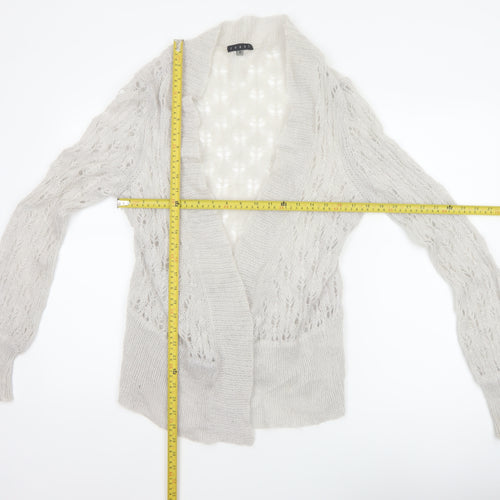 Coast Women Ivory Size 16 Mohair Wool Open Knit V-Neck Cardigan
