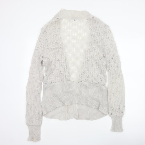 Coast Women Ivory Size 16 Mohair Wool Open Knit V-Neck Cardigan