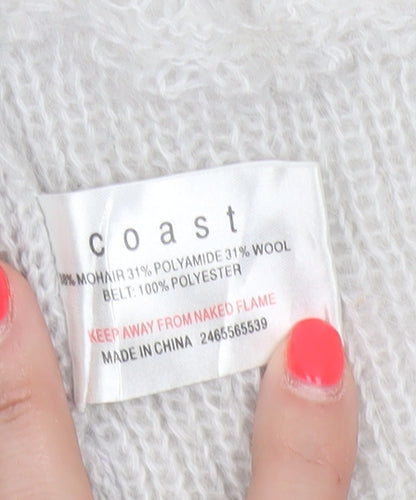 Coast Women Ivory Size 16 Mohair Wool Open Knit V-Neck Cardigan