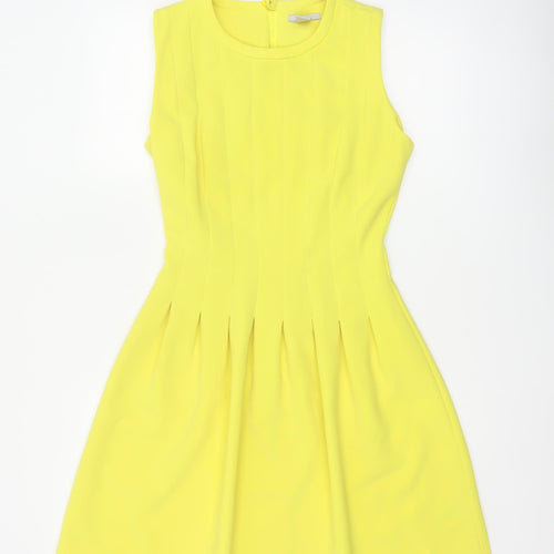 H&M Women Yellow UK 8 Fit & Flare Knee Length Pleated Dress