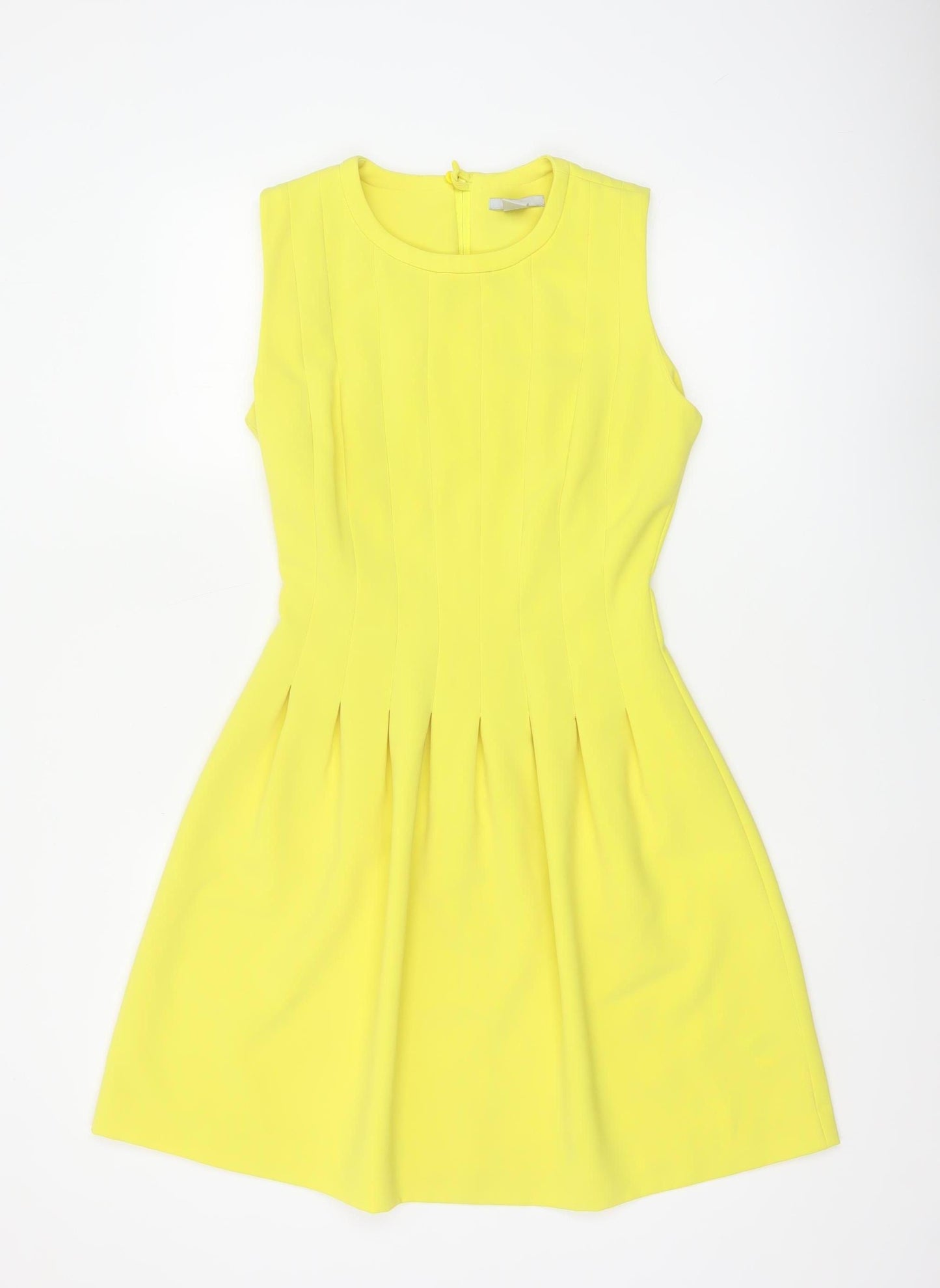 H&M Women Yellow UK 8 Fit & Flare Knee Length Pleated Dress