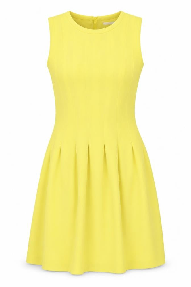 H&M Women Yellow UK 8 Fit & Flare Knee Length Pleated Dress
