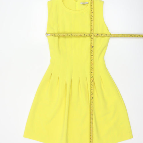 H&M Women Yellow UK 8 Fit & Flare Knee Length Pleated Dress