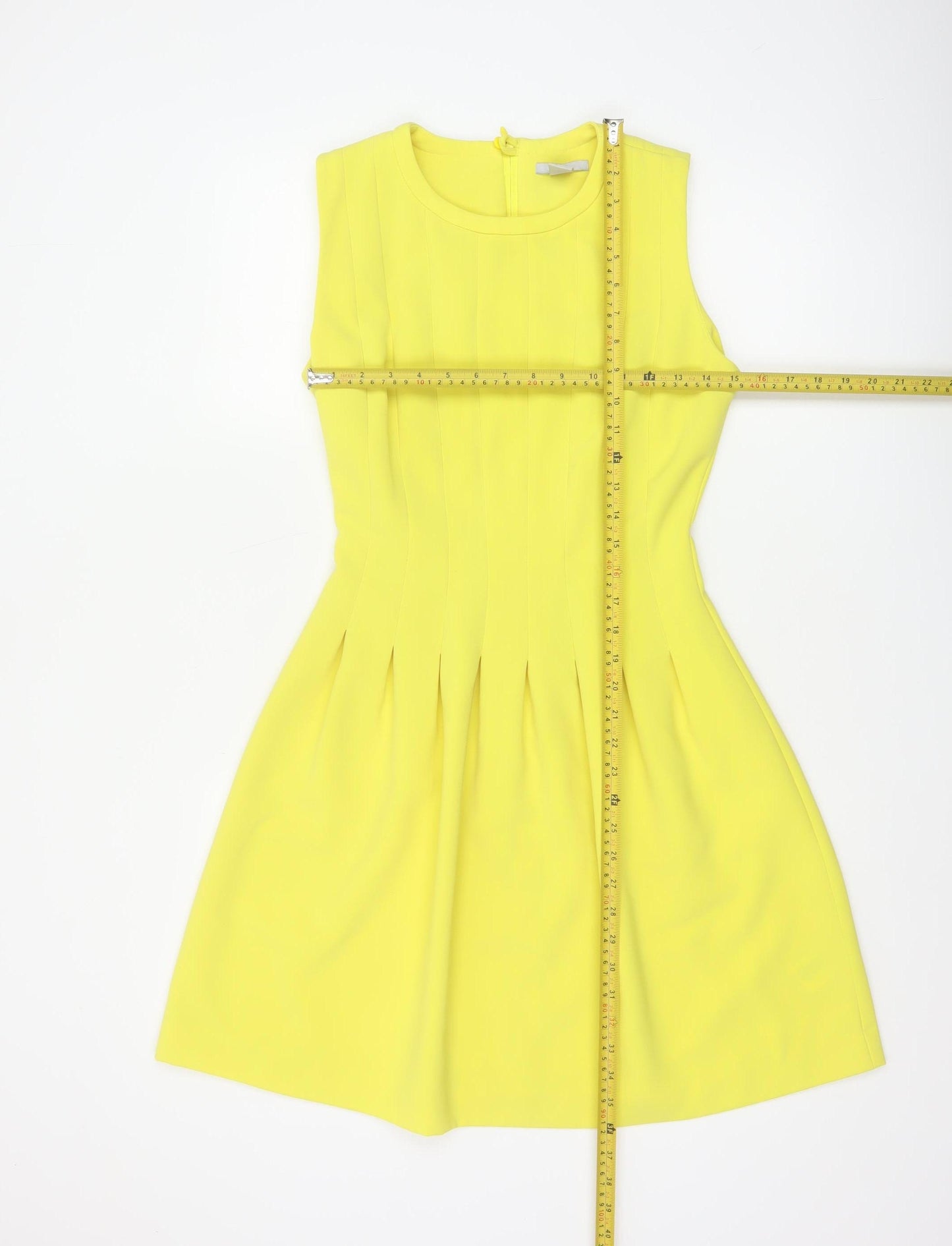 H&M Women Yellow UK 8 Fit & Flare Knee Length Pleated Dress