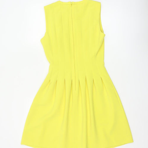 H&M Women Yellow UK 8 Fit & Flare Knee Length Pleated Dress