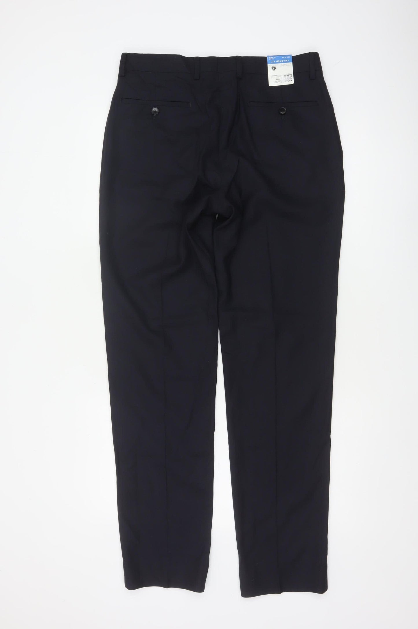 M&S Savile Row Men’s Navy 32L Pure Wool Tailored Dress Trousers