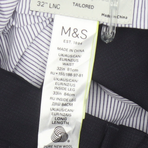 M&S Savile Row Men’s Navy 32L Pure Wool Tailored Dress Trousers
