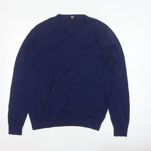Uniqlo Men’s Blue Wool V-Neck Pullover Jumper Size L