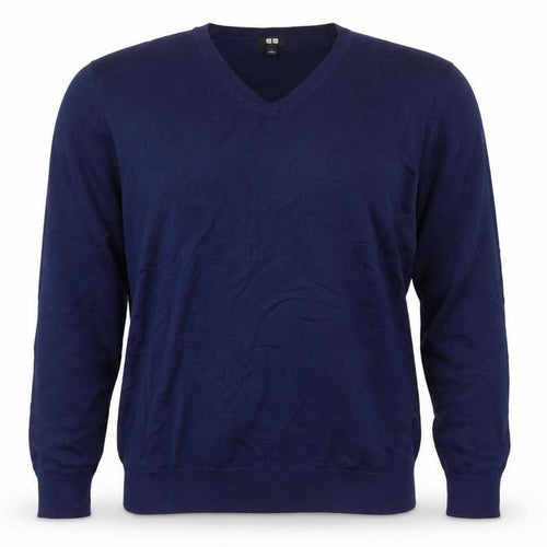 Uniqlo Men’s Blue Wool V-Neck Pullover Jumper Size L
