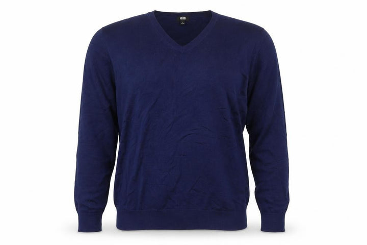Uniqlo Men’s Blue Wool V-Neck Pullover Jumper Size L