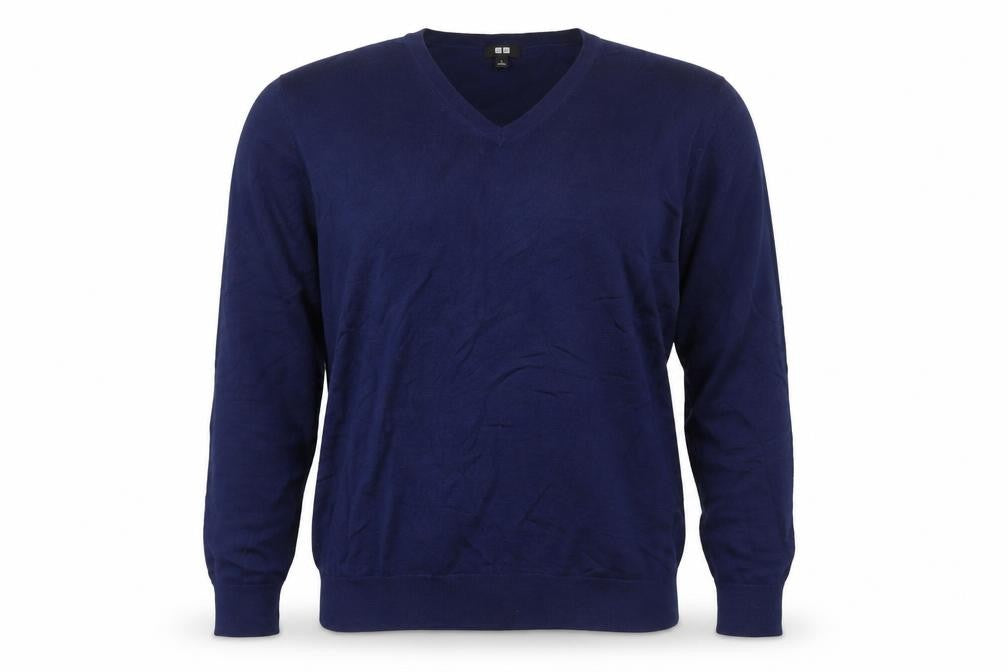 Uniqlo Men’s Blue Wool V-Neck Pullover Jumper Size L