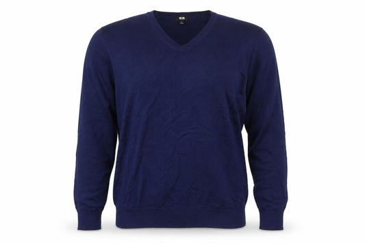 Uniqlo Men’s Blue Wool V-Neck Pullover Jumper Size L