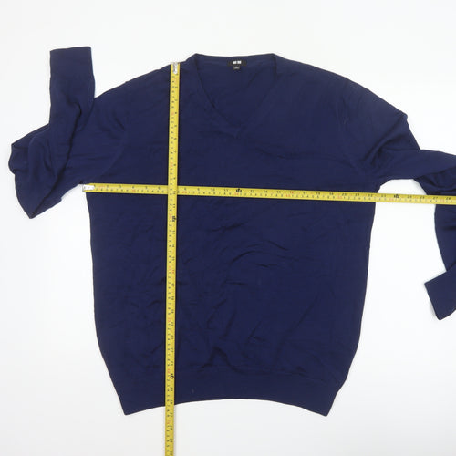 Uniqlo Men’s Blue Wool V-Neck Pullover Jumper Size L