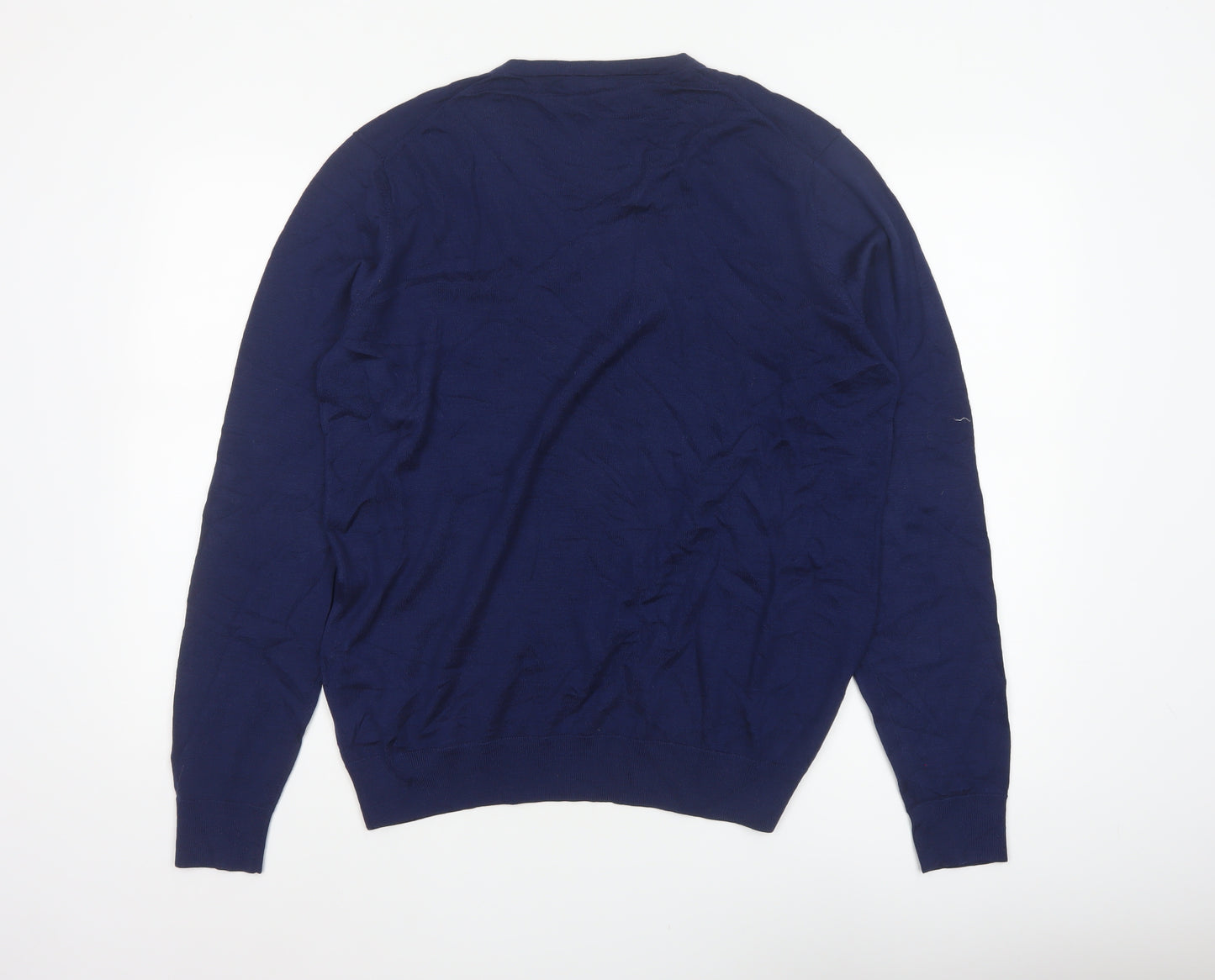 Uniqlo Men’s Blue Wool V-Neck Pullover Jumper Size L