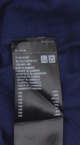 Uniqlo Men’s Blue Wool V-Neck Pullover Jumper Size L