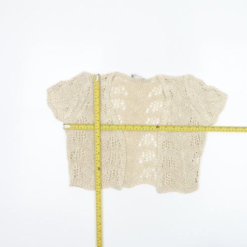 Per Una Women Ivory Open-Knit Cardigan Size 12 Short Sleeve