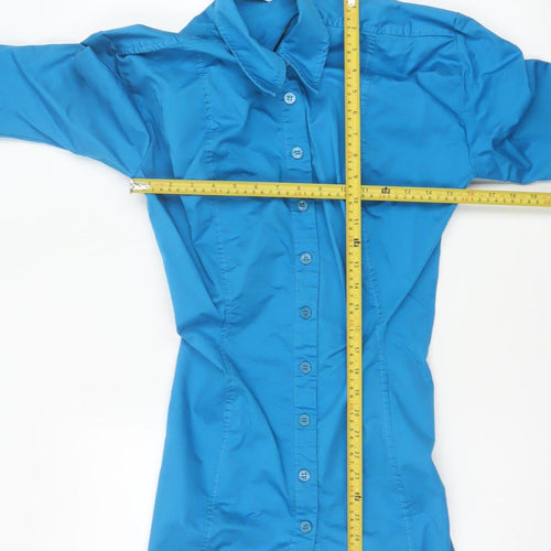 Zara Women Blue M Cotton Stretch Long Sleeve Shirt Dress