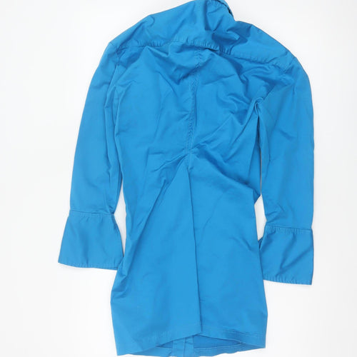 Zara Women Blue M Cotton Stretch Long Sleeve Shirt Dress