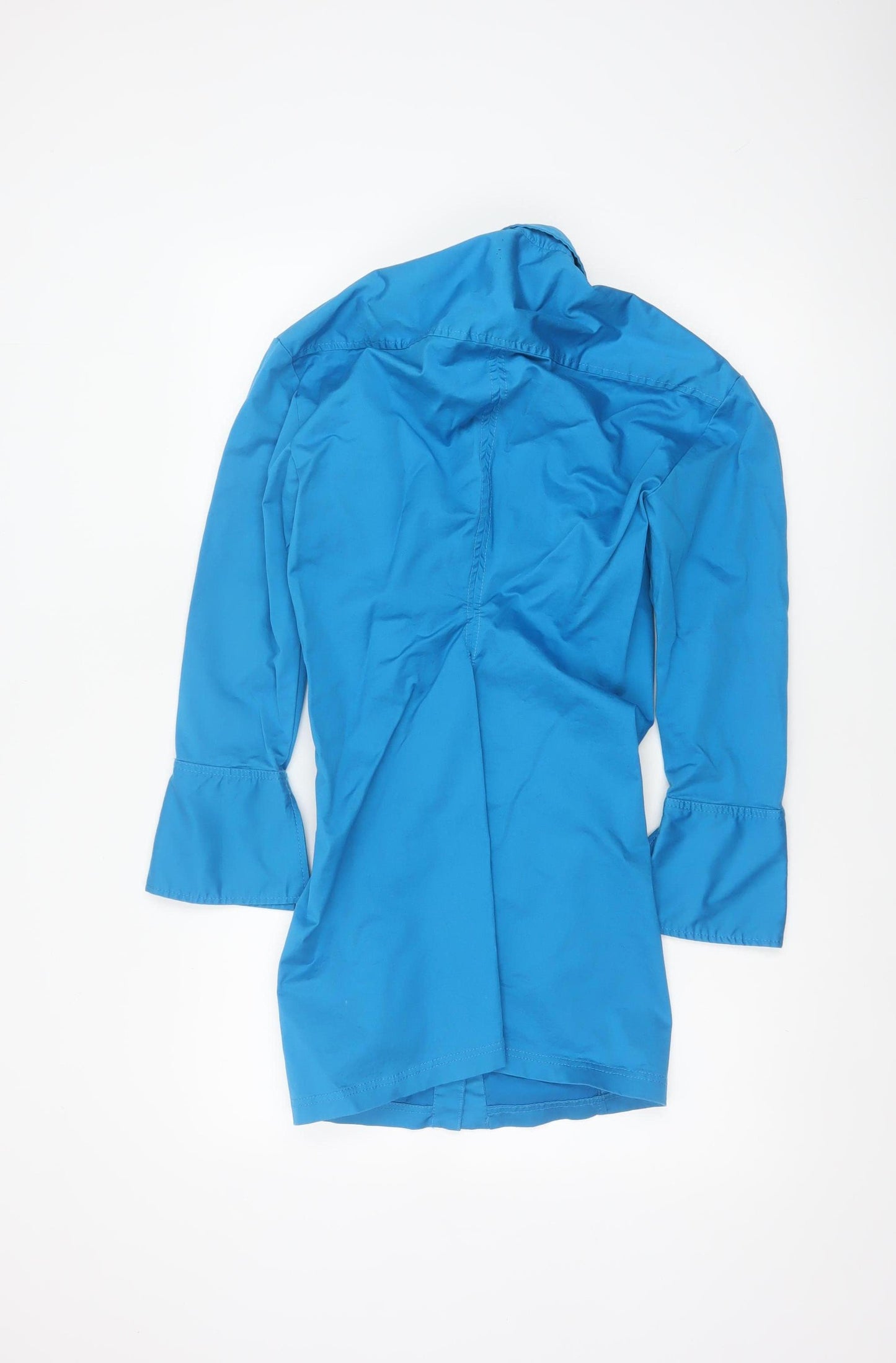 Zara Women Blue M Cotton Stretch Long Sleeve Shirt Dress