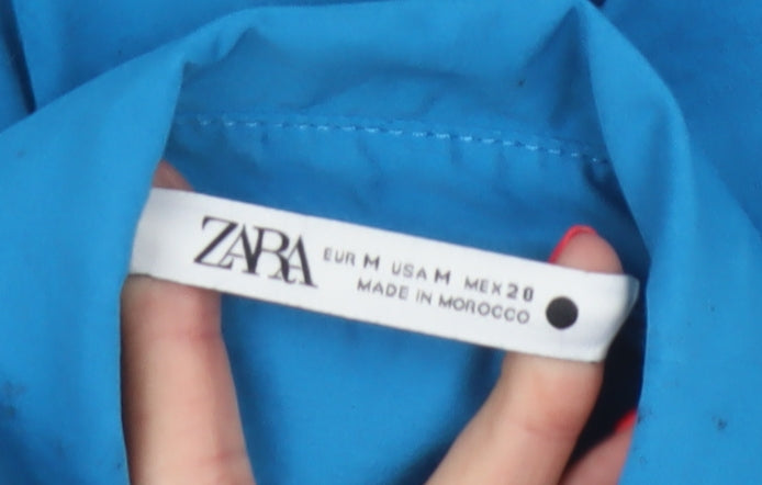 Zara Women Blue M Cotton Stretch Long Sleeve Shirt Dress