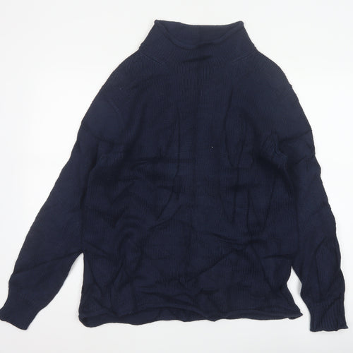 J.Crew Men's Navy S Cable Knit Roll Neck Pullover Cotton Jumper