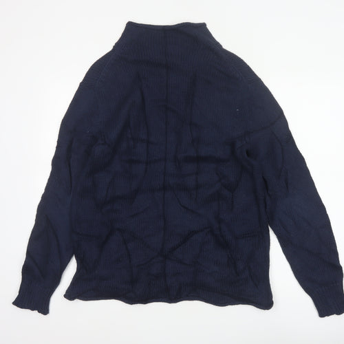 J.Crew Men's Navy S Cable Knit Roll Neck Pullover Cotton Jumper