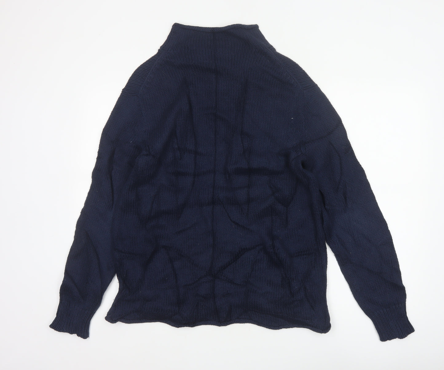 J.Crew Men's Navy S Cable Knit Roll Neck Pullover Cotton Jumper