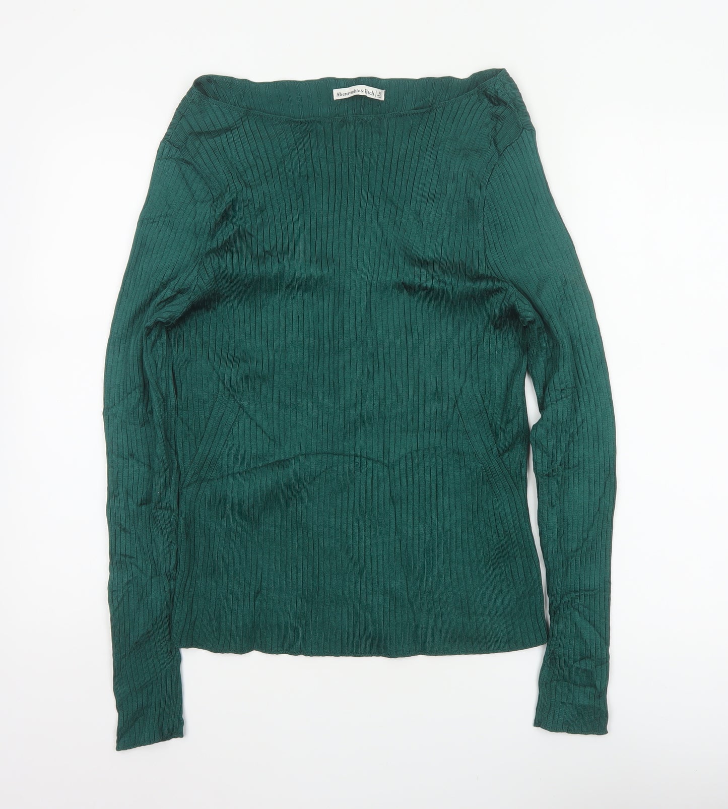 Abercrombie & Fitch Women Green XL Ribbed Boat Neck Slim Knit Jumper