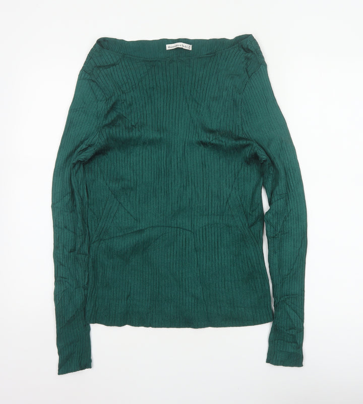 Abercrombie & Fitch Women Green XL Ribbed Boat Neck Slim Knit Jumper