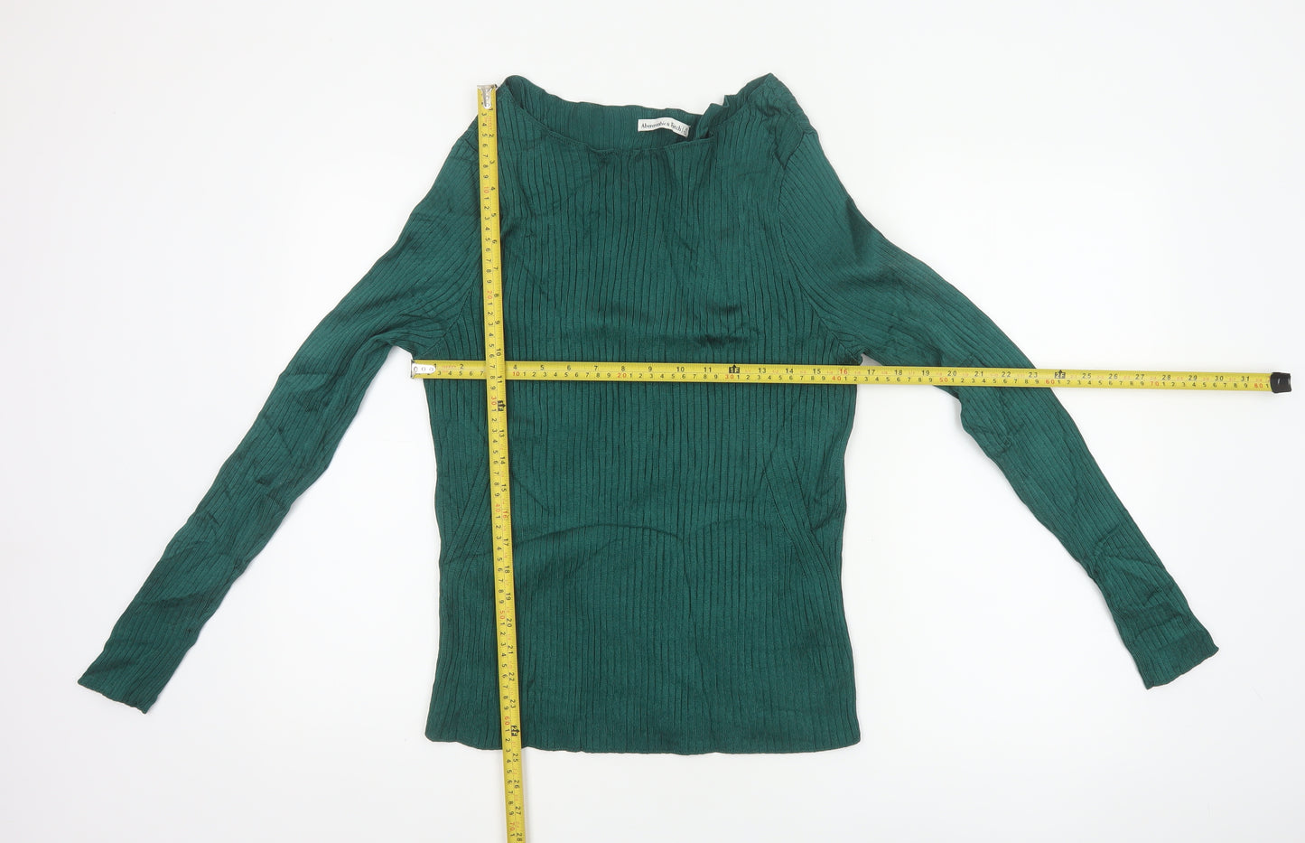 Abercrombie & Fitch Women Green XL Ribbed Boat Neck Slim Knit Jumper