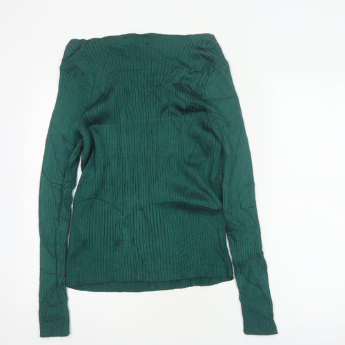 Abercrombie & Fitch Women Green XL Ribbed Boat Neck Slim Knit Jumper