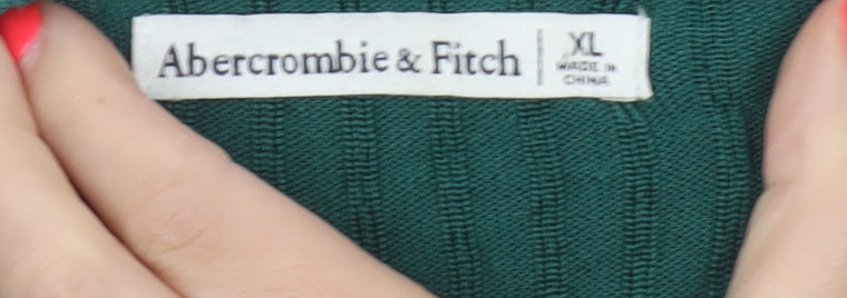 Abercrombie & Fitch Women Green XL Ribbed Boat Neck Slim Knit Jumper