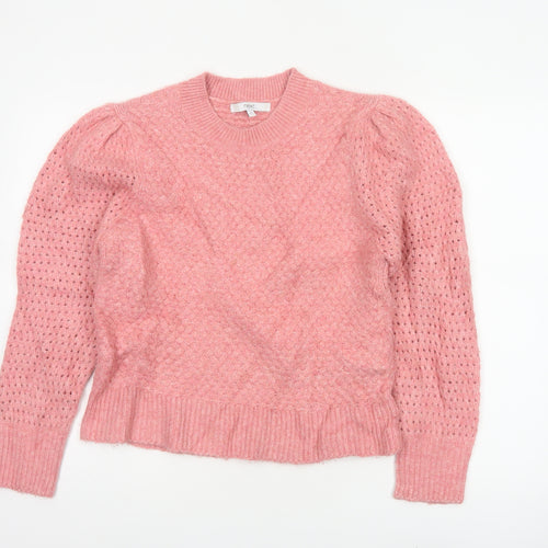 Next Women’s Pink UK 12 Cable Knit Puff Sleeve Crew Neck Jumper