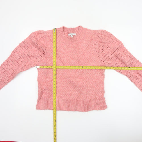 Next Women’s Pink UK 12 Cable Knit Puff Sleeve Crew Neck Jumper