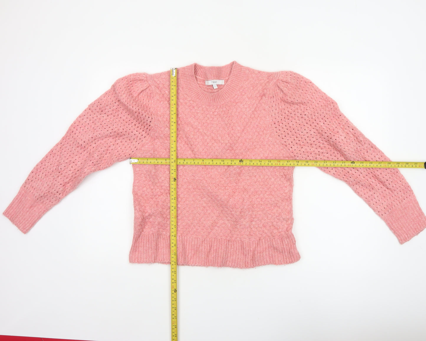 Next Women’s Pink UK 12 Cable Knit Puff Sleeve Crew Neck Jumper