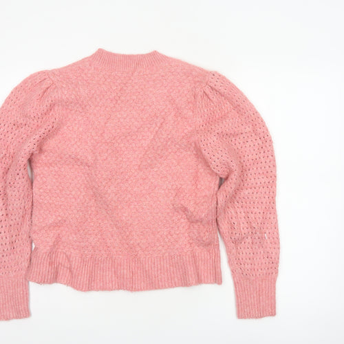 Next Women’s Pink UK 12 Cable Knit Puff Sleeve Crew Neck Jumper