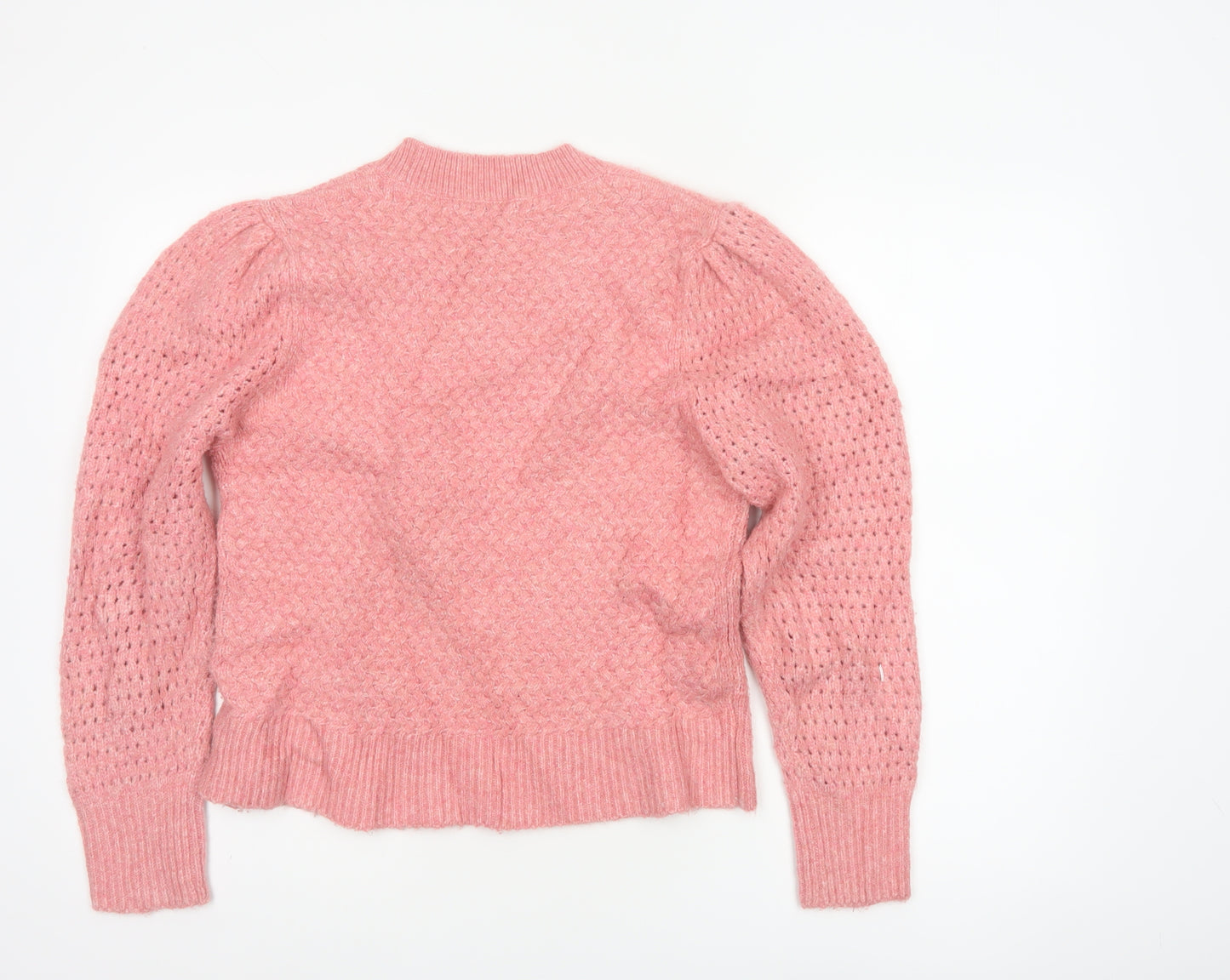 Next Women’s Pink UK 12 Cable Knit Puff Sleeve Crew Neck Jumper