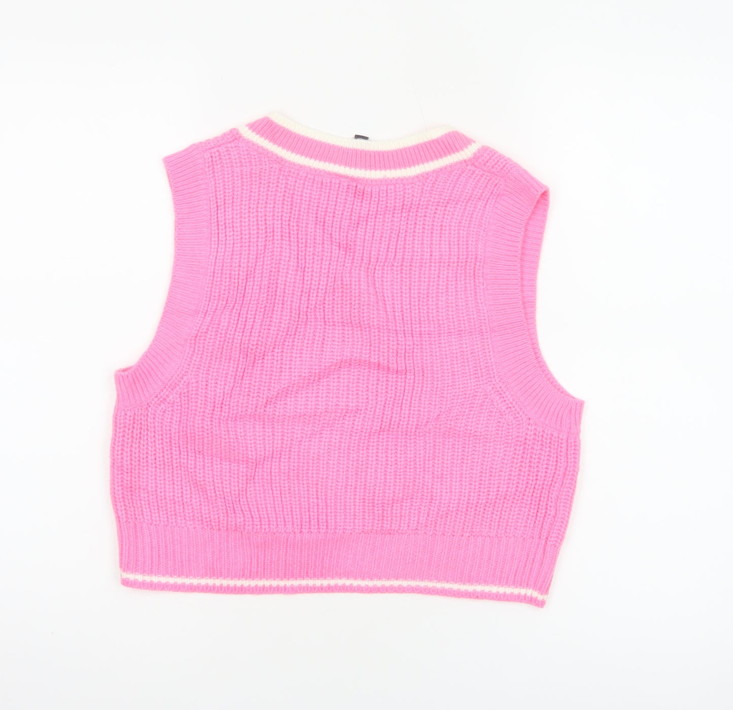 H&M Divided Women Pink Stripe V-Neck Knit Vest Jumper UK 10