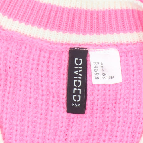 H&M Divided Women Pink Stripe V-Neck Knit Vest Jumper UK 10