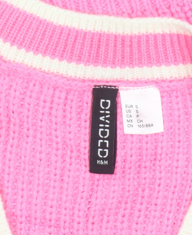 H&M Divided Women Pink Stripe V-Neck Knit Vest Jumper UK 10