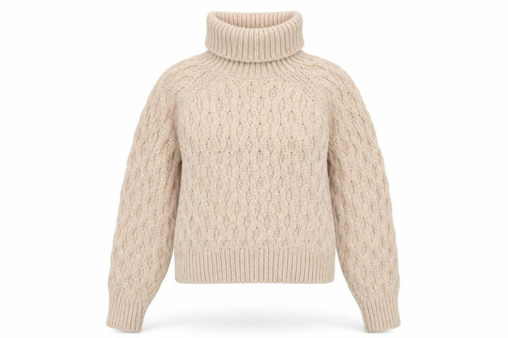 H&M Women Beige XS Cable-Knit Roll Neck Chunky Jumper