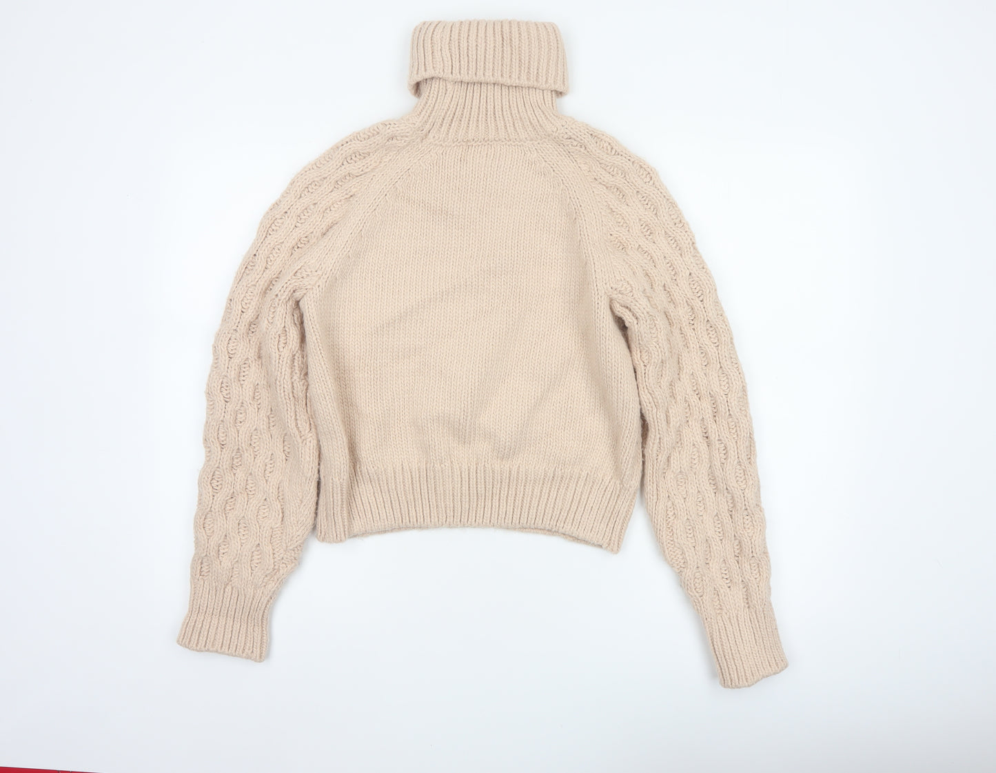 H&M Women Beige XS Cable-Knit Roll Neck Chunky Jumper